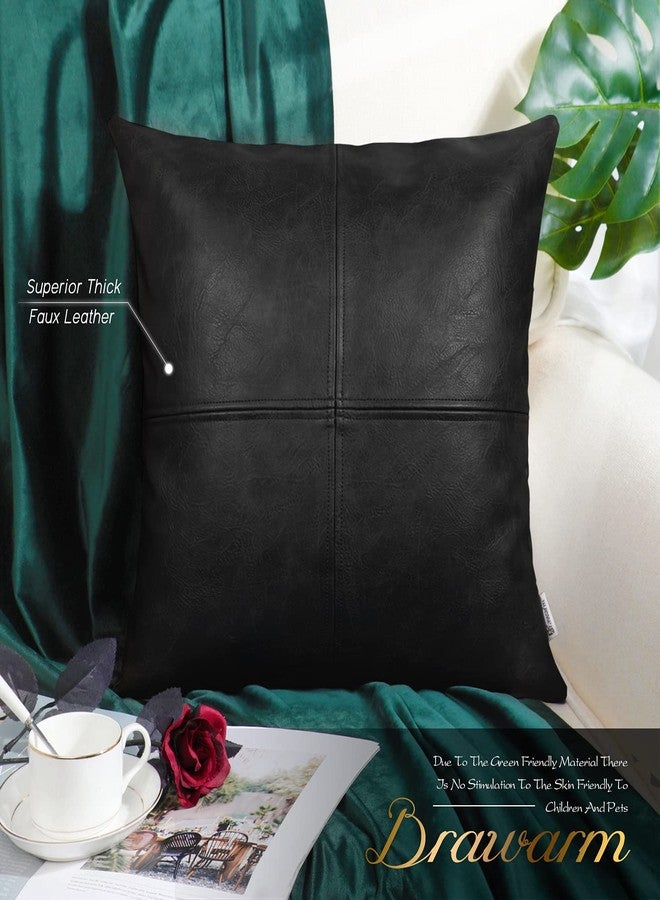 BRAWARM Faux Leather Throw Pillow Covers 22 X 22 Inches, Black Leather Pillow Cover, Hand Stitched Leather Decorative Pillow Cover for Couch Sofa Bed Living Room Home Garden - Image 2